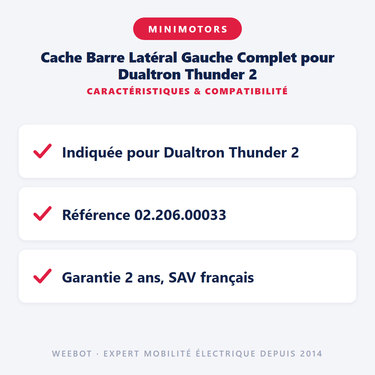 Cache Barre Latéral Gauche Complet pour Dualtron Thunder 2 - Weebot