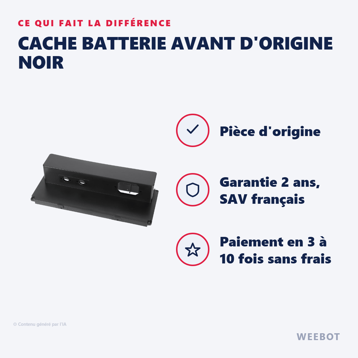 Cache Batterie Avant d'Origine Noir : les points forts