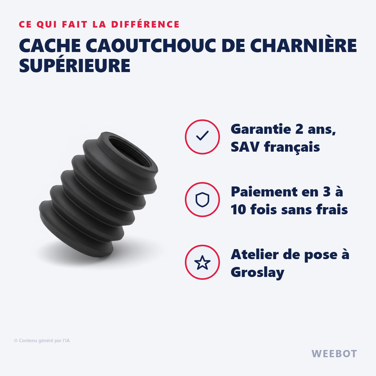 Cache Caoutchouc de Charnière Supérieure : les points forts