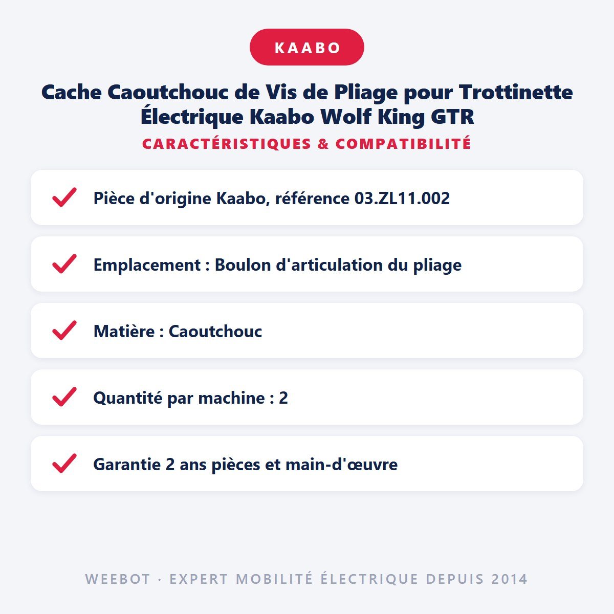 Cache Caoutchouc de Vis de Pliage pour Trottinette Électrique Kaabo Wolf King GTR - Weebot