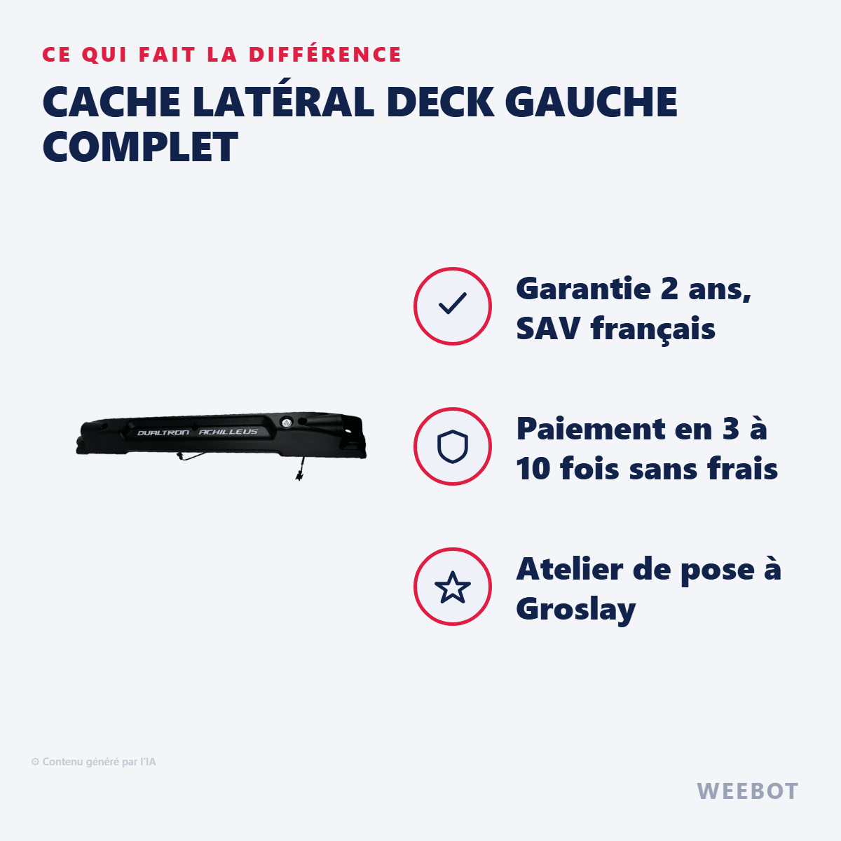 Cache Latéral Deck Gauche Complet pour Trottinette Électrique Dualtron Achilleus - Weebot