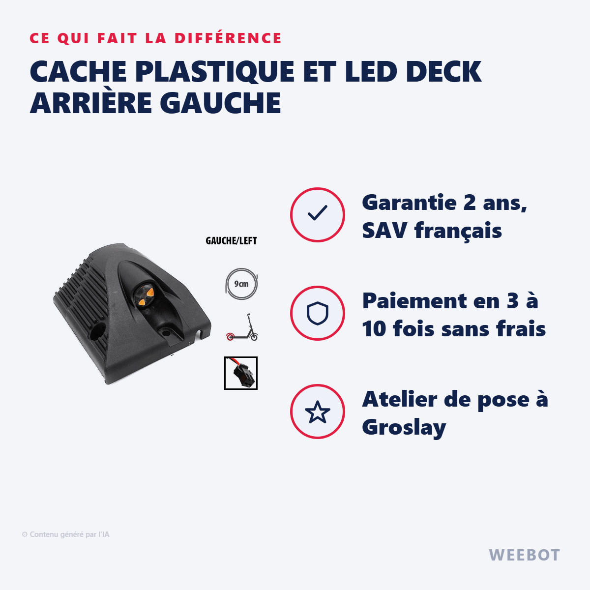 Cache Plastique et LED Deck Arrière Gauche pour Trottinette Électrique Kukirin G2 Master - Weebot