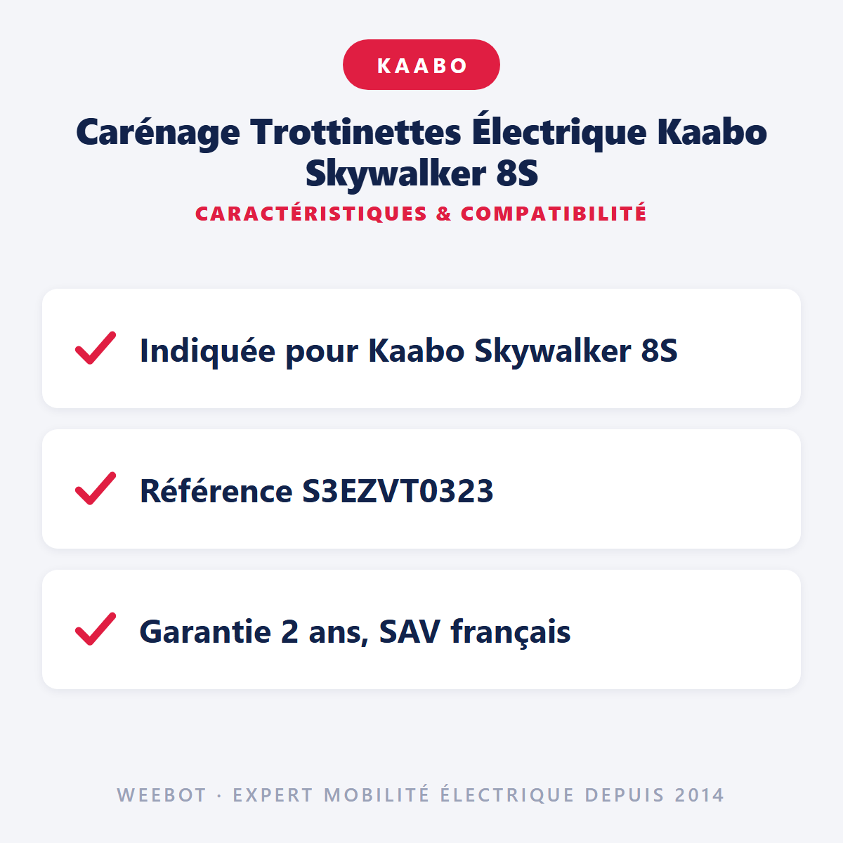 Carénage Trottinettes Électrique Kaabo Skywalker 8S : caractéristiques et compatibilité