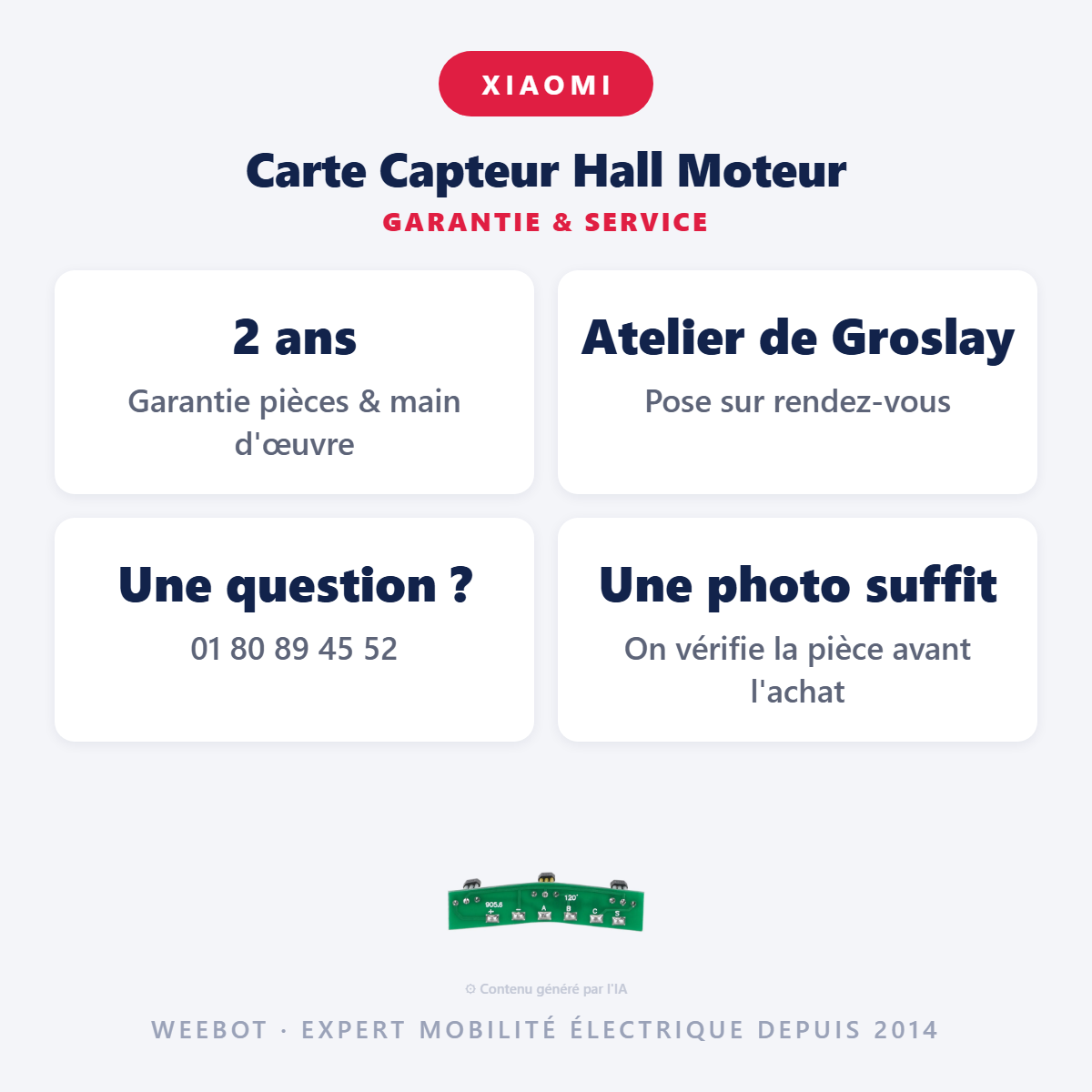 Carte Capteur Hall Moteur : garantie 2 ans et service après-vente
