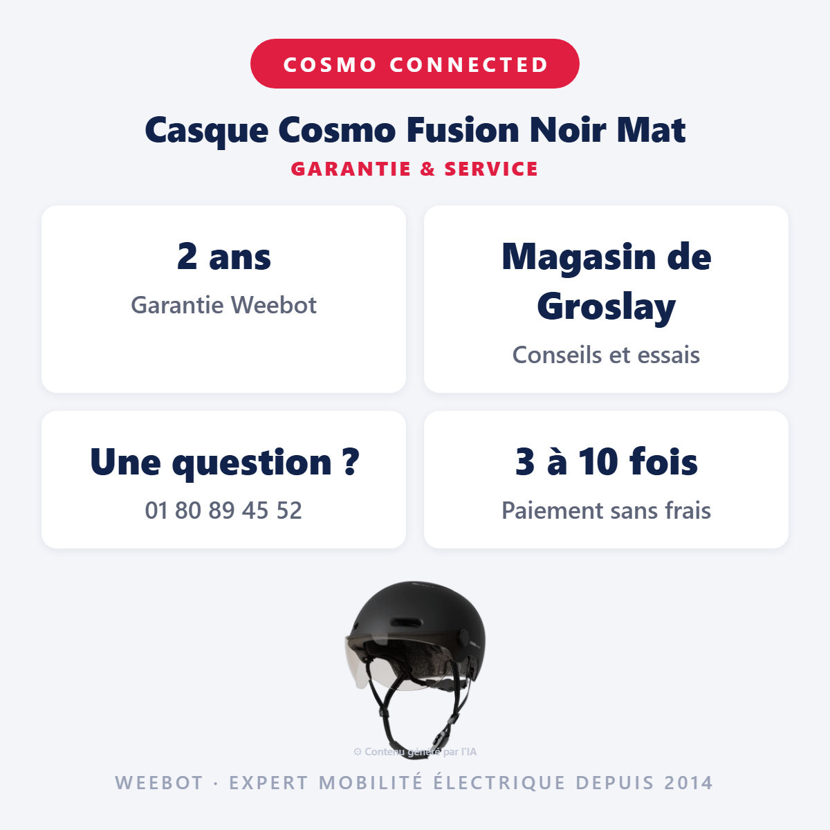 Casque Cosmo Fusion Noir Mat : garantie 2 ans et service après-vente