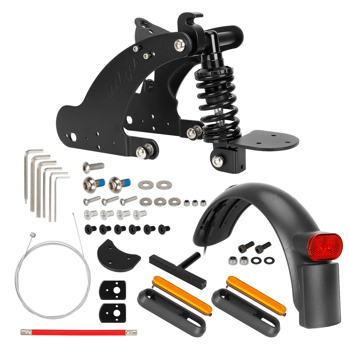 Kit de suspension arrière noire pour trottinette électrique avec garde-boue, feu arrière et kit de montage