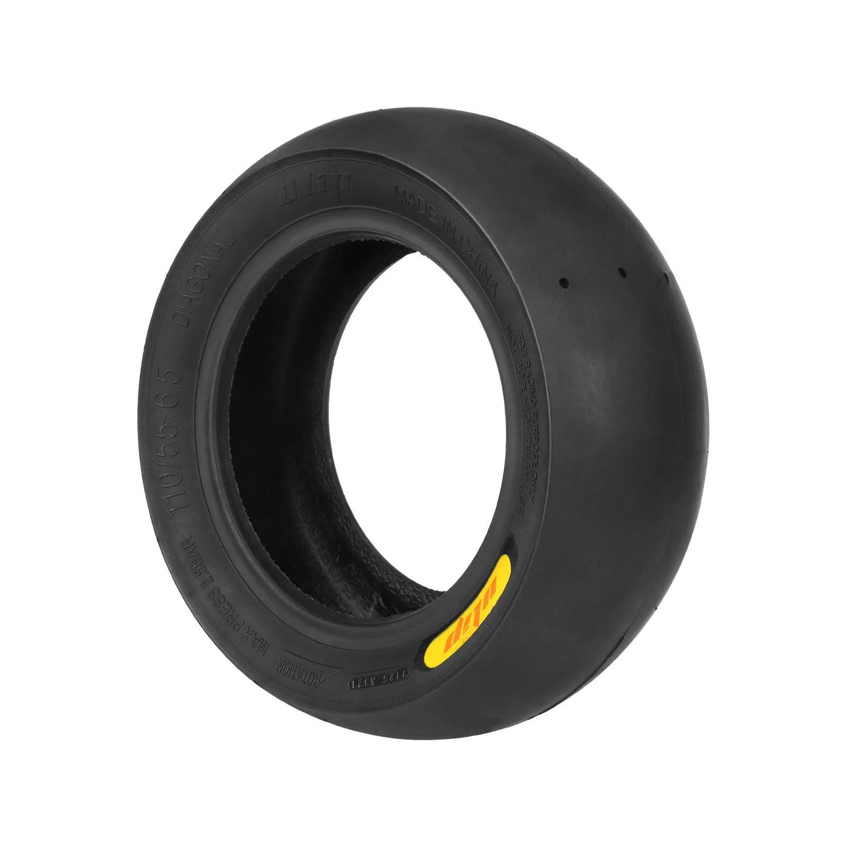 Pneu tubeless slick 11 pouces noir vu en trois quarts
