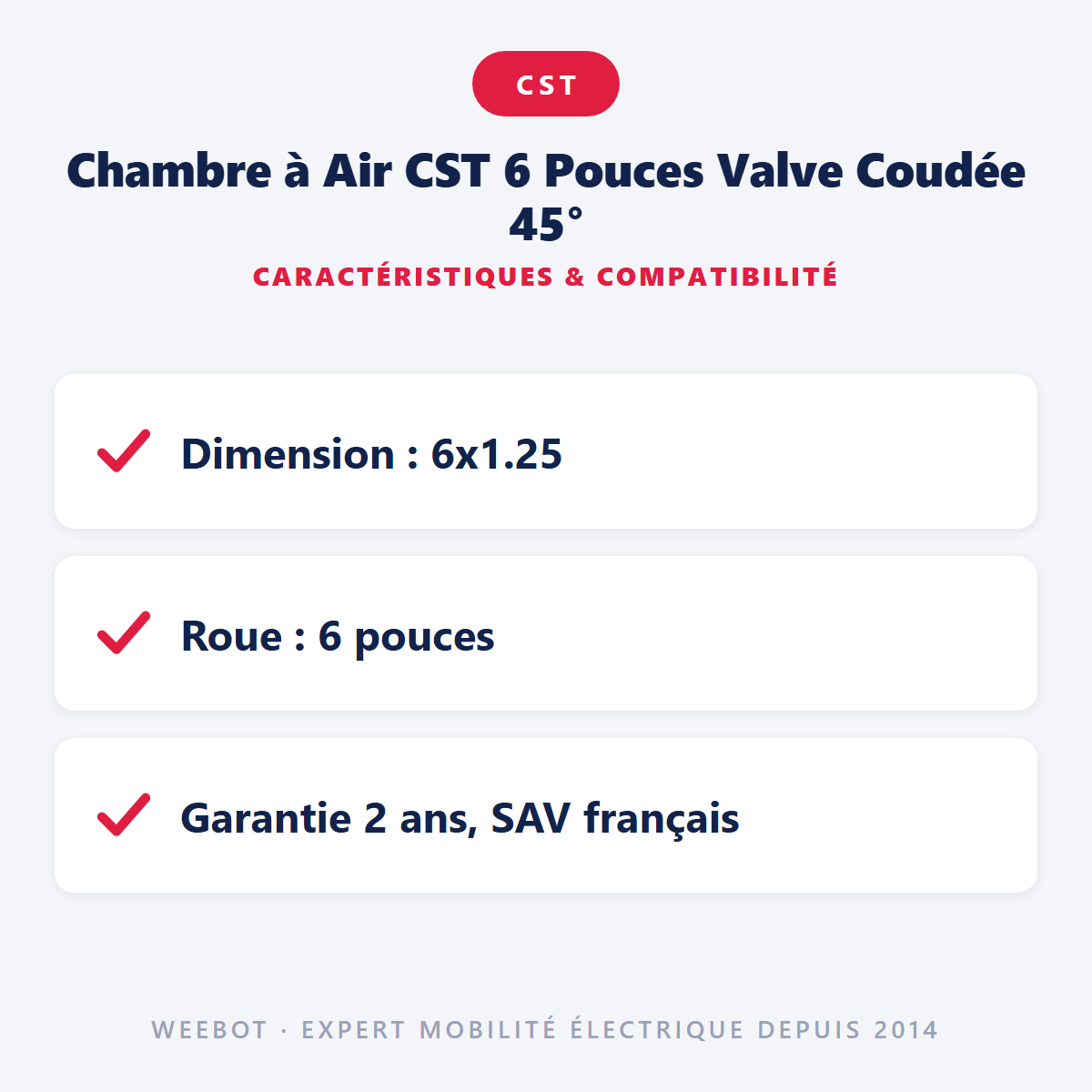 Chambre à Air CST 6 Pouces Valve Coudée 45° : caractéristiques et compatibilité