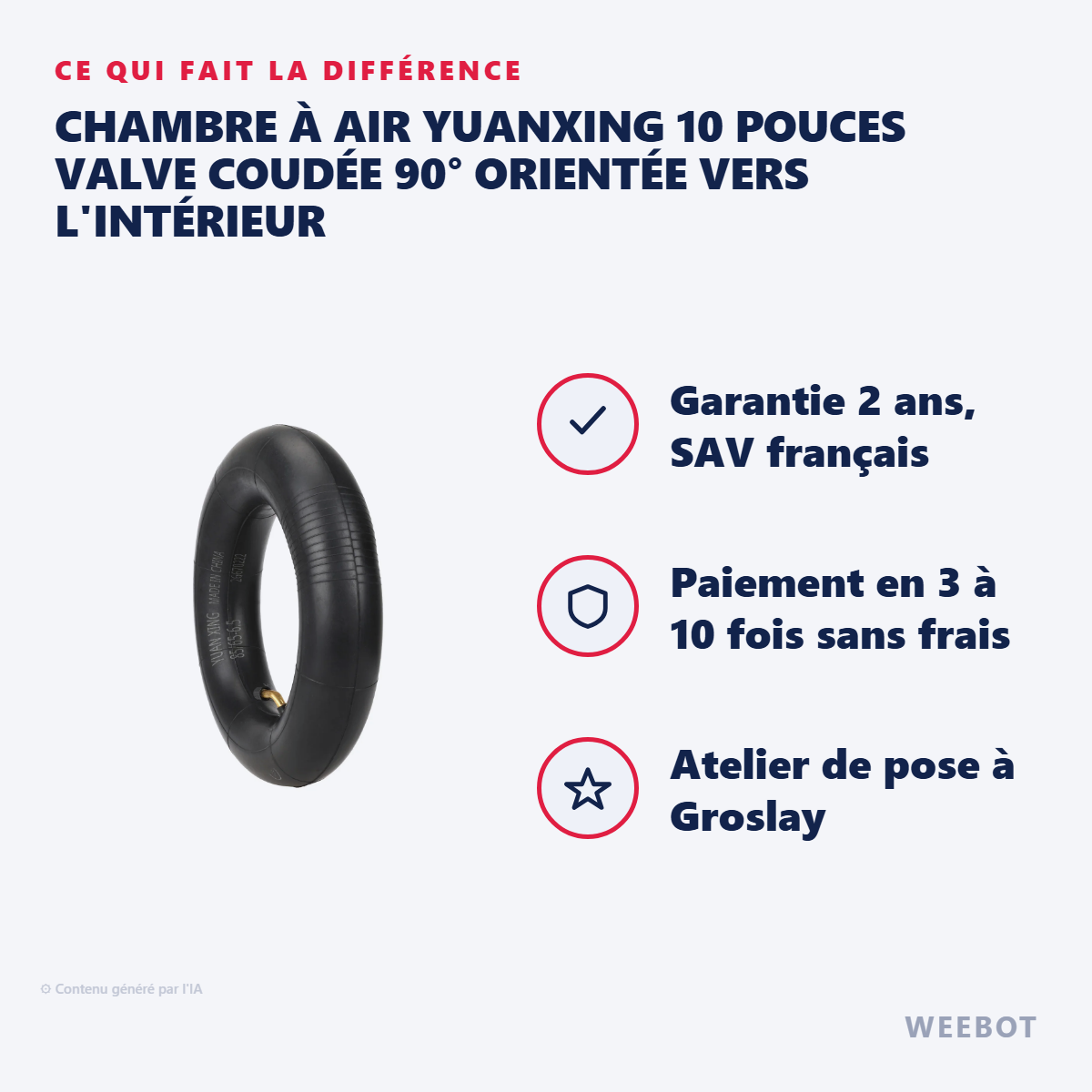 Chambre à Air Yuanxing 10 Pouces Valve Coudée 90° Orientée vers l'Intérieur : les points forts