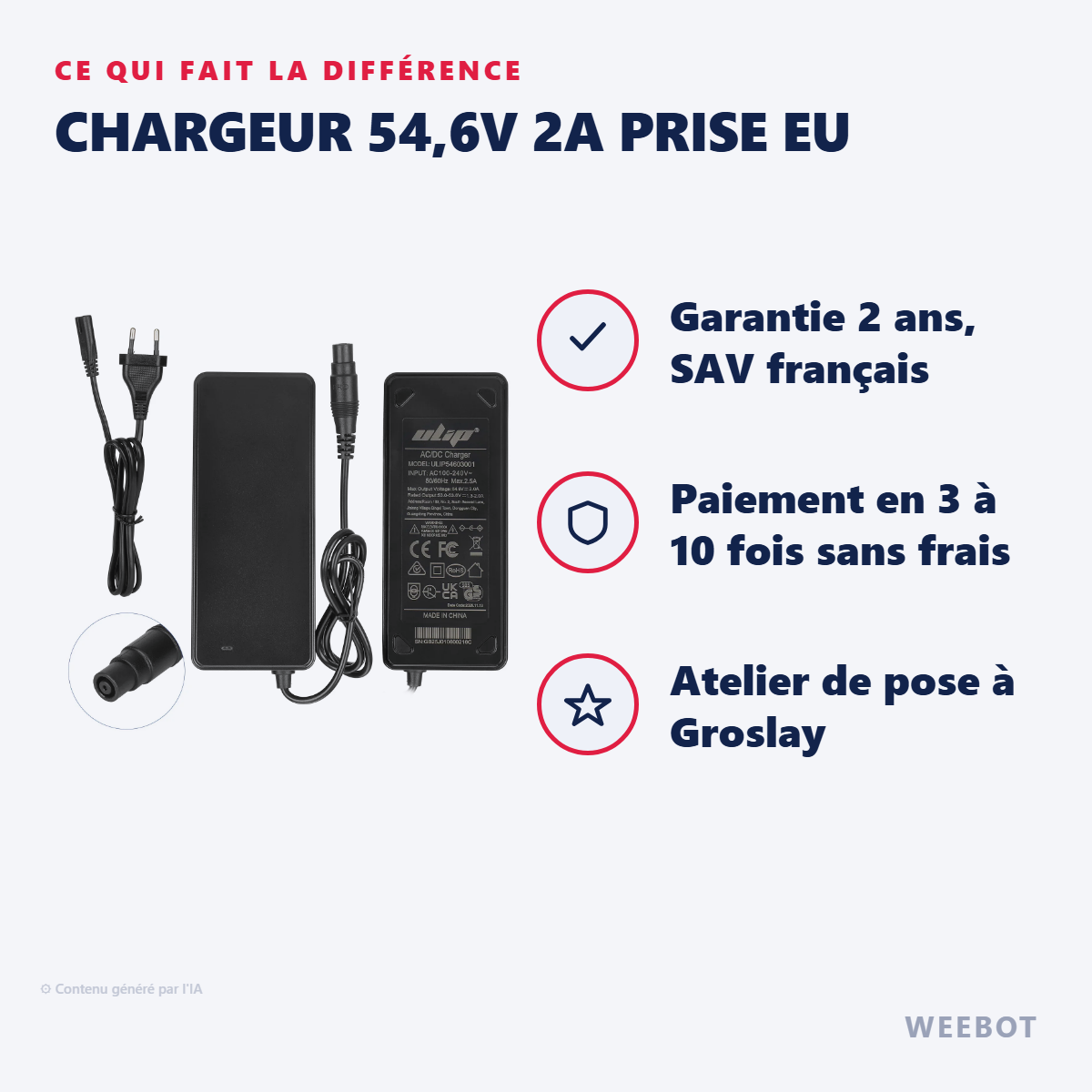 Chargeur 54,6V 2A Prise EU : les points forts
