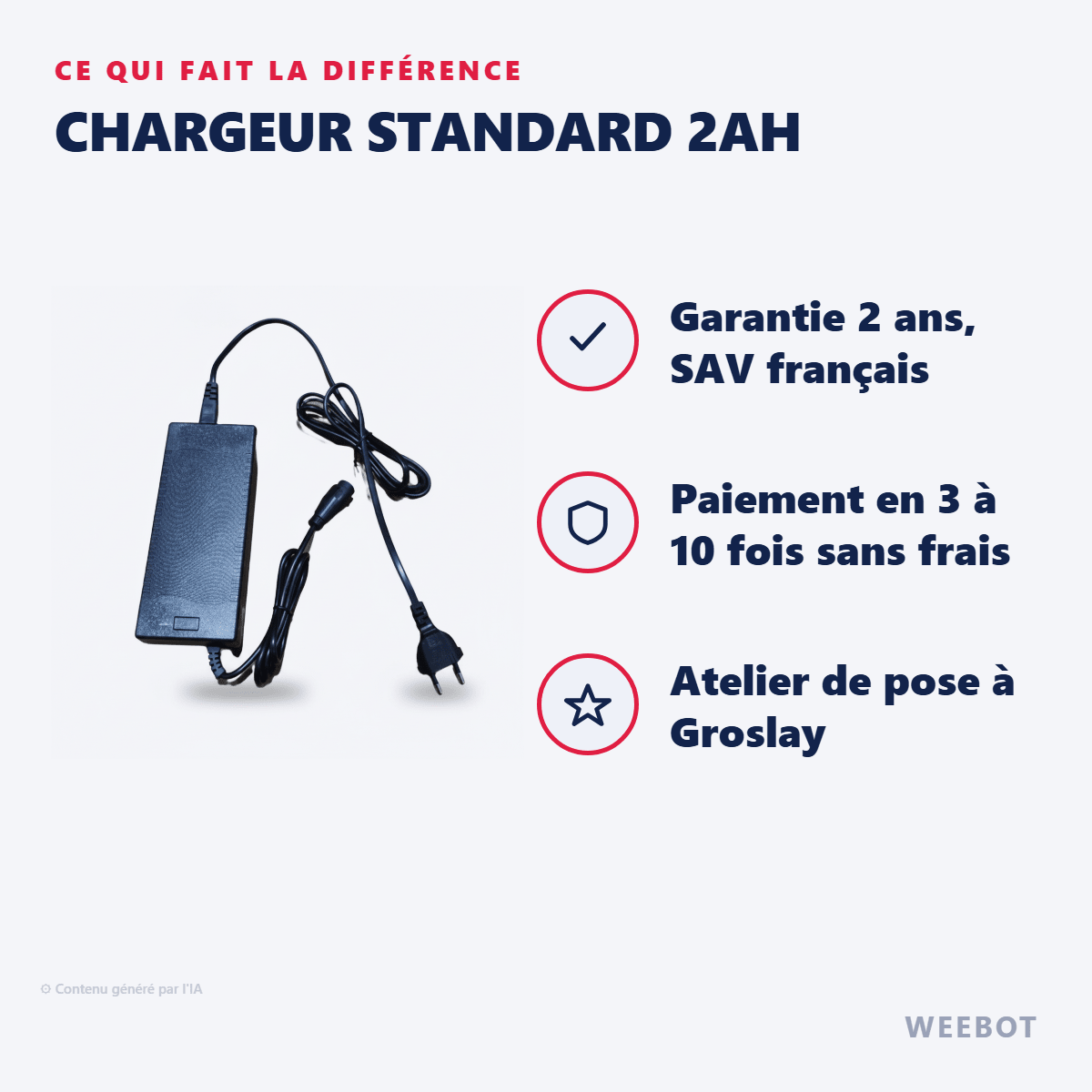 Chargeur Standard 2Ah pour Trottinette Electrique Dualtron Togo - Weebot