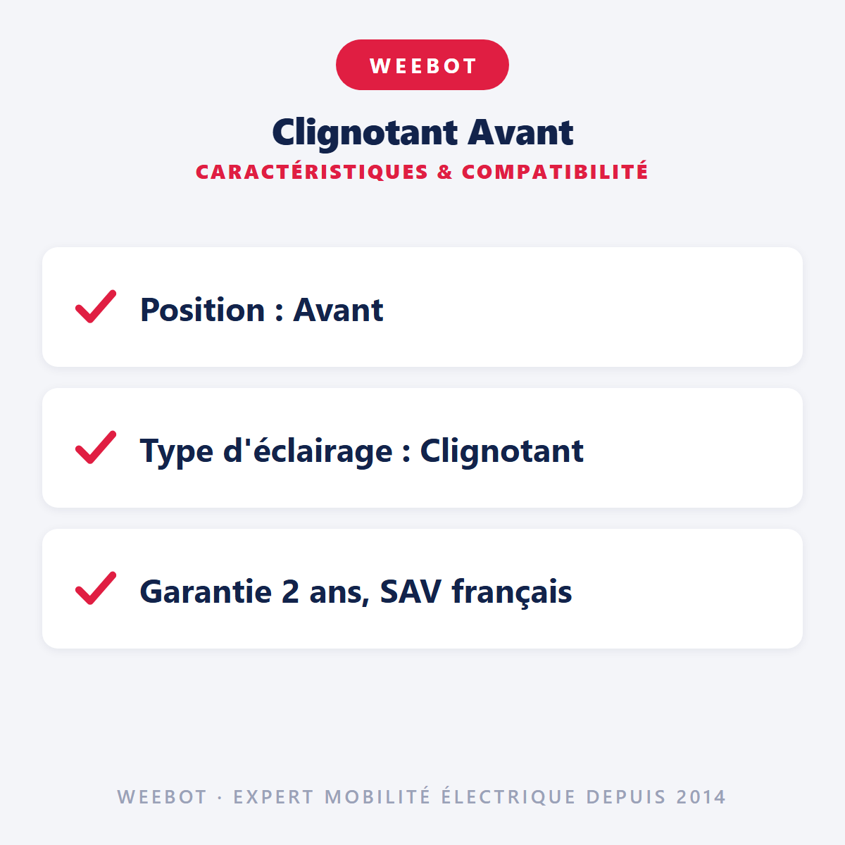 Clignotant Avant : caractéristiques et compatibilité