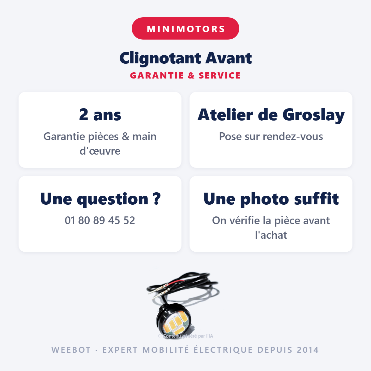 Clignotant Avant : garantie 2 ans et service après-vente