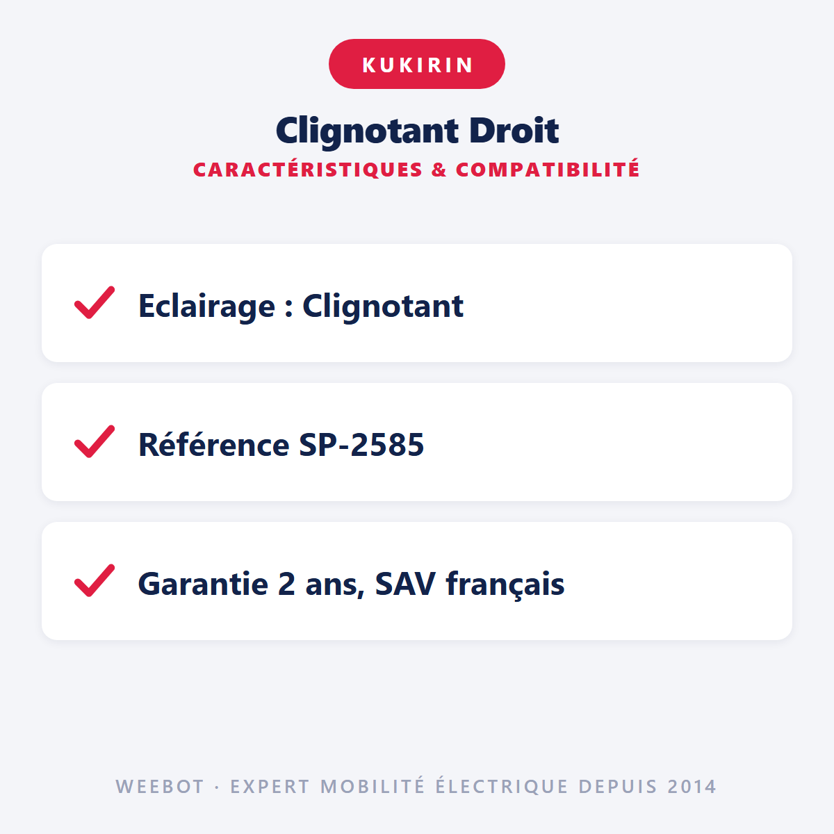 Clignotant Droit : caractéristiques et compatibilité