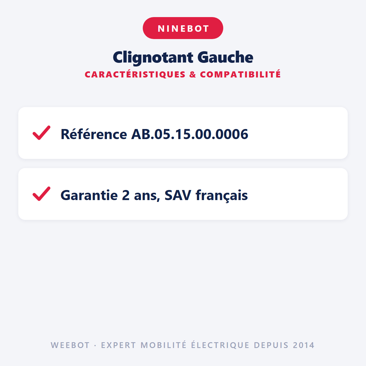 Clignotant Gauche pour Trottinette Électrique Ninebot Segway F2 / Max G2 - Weebot