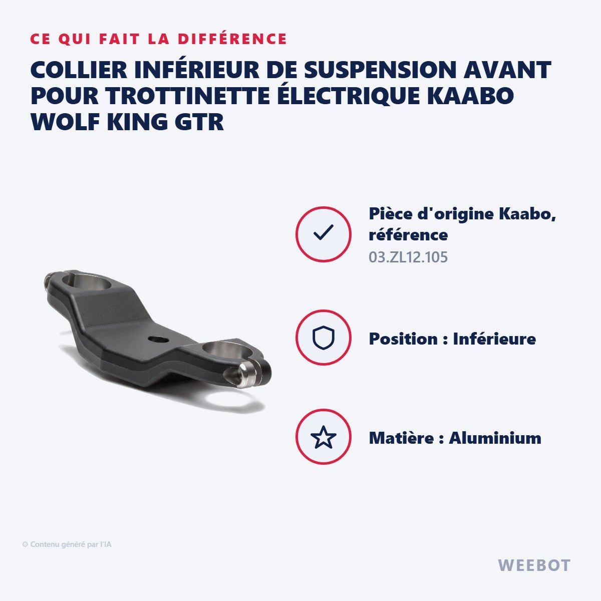 Collier Inférieur de Suspension Avant pour Trottinette Électrique Kaabo Wolf King GTR - Weebot
