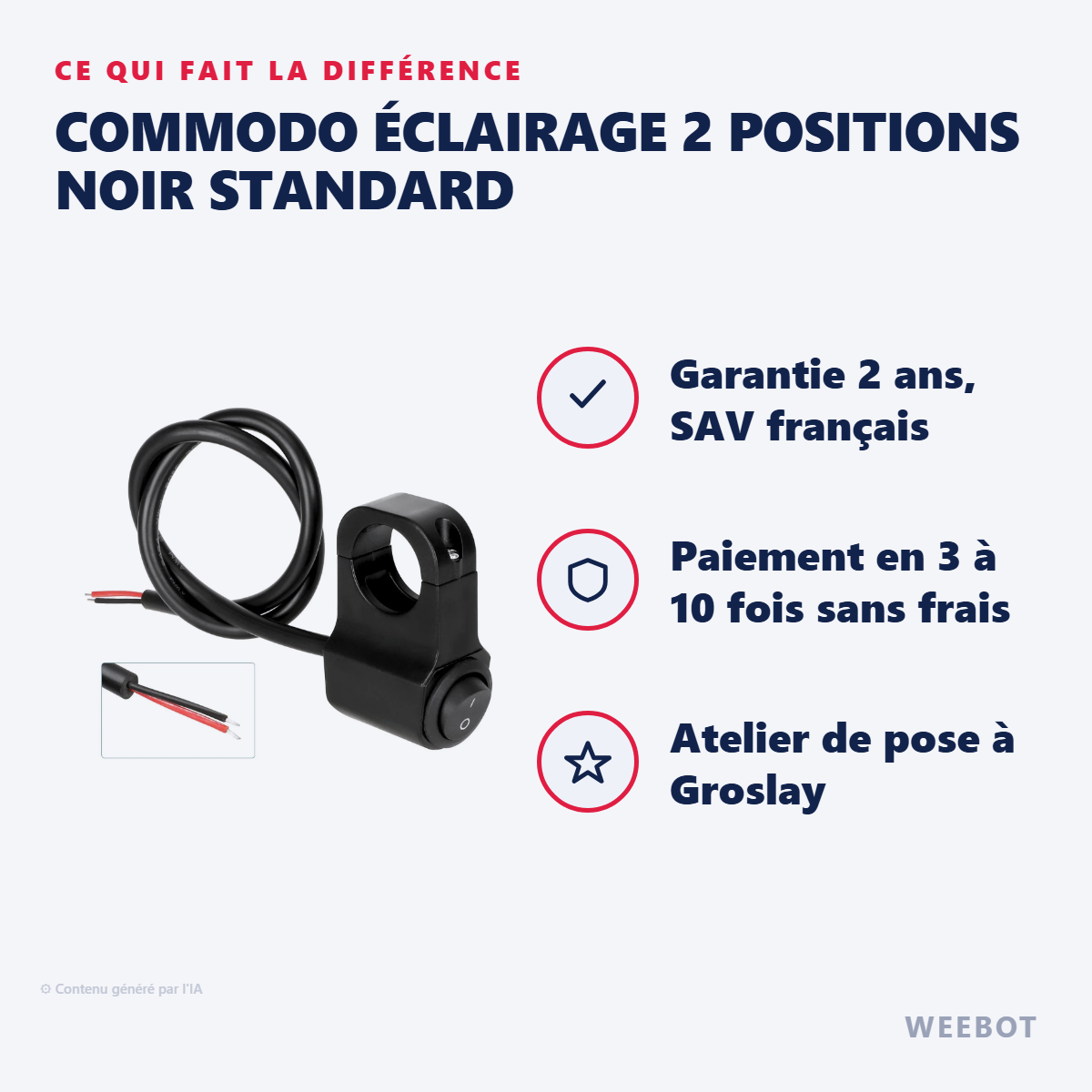 Commodo Éclairage 2 Positions Noir Standard : les points forts
