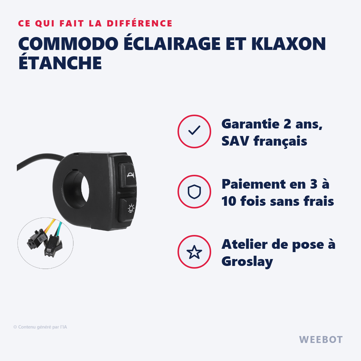 Commodo Éclairage et Klaxon Étanche : les points forts