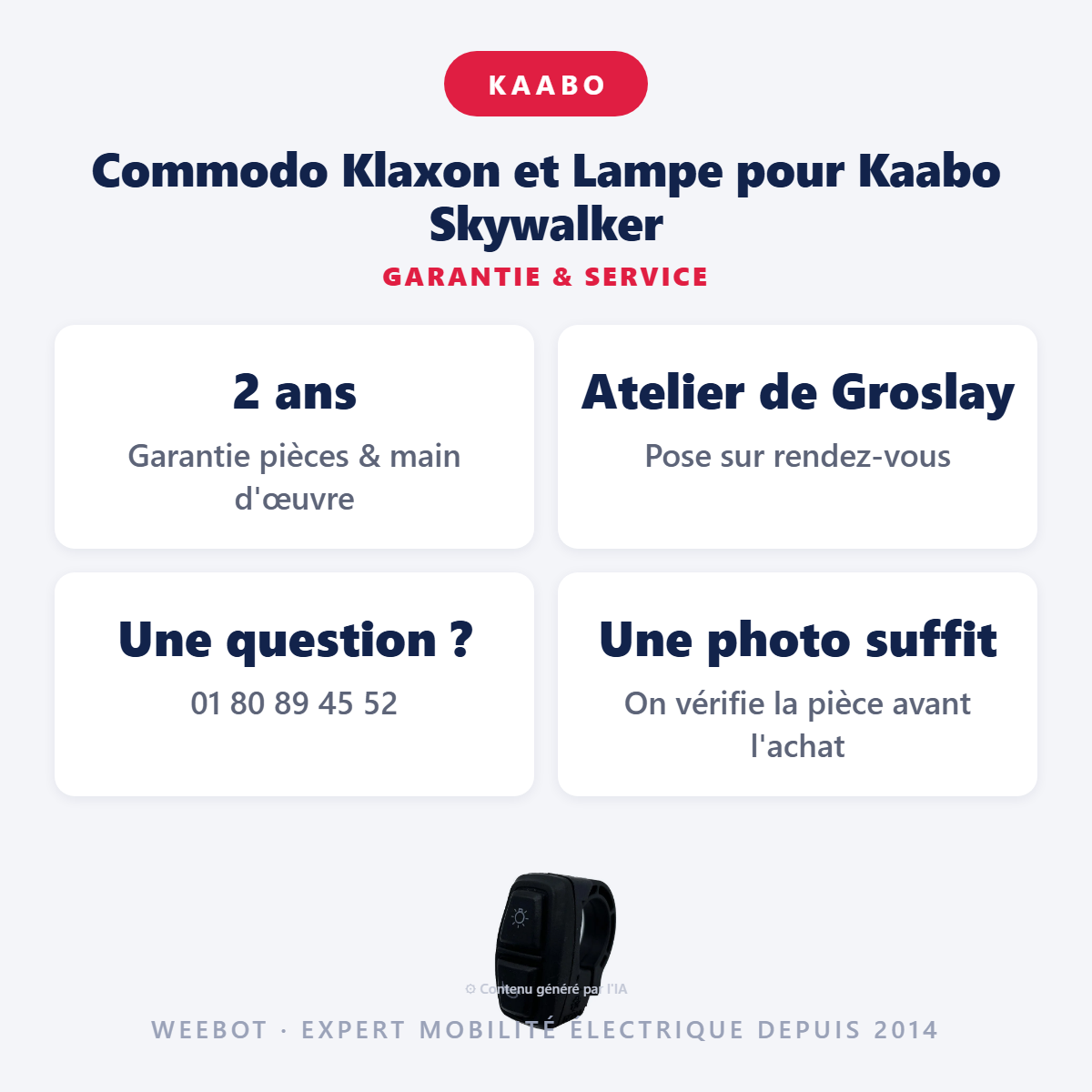 Commodo Klaxon et Lampe pour Kaabo Skywalker : garantie 2 ans et service après-vente