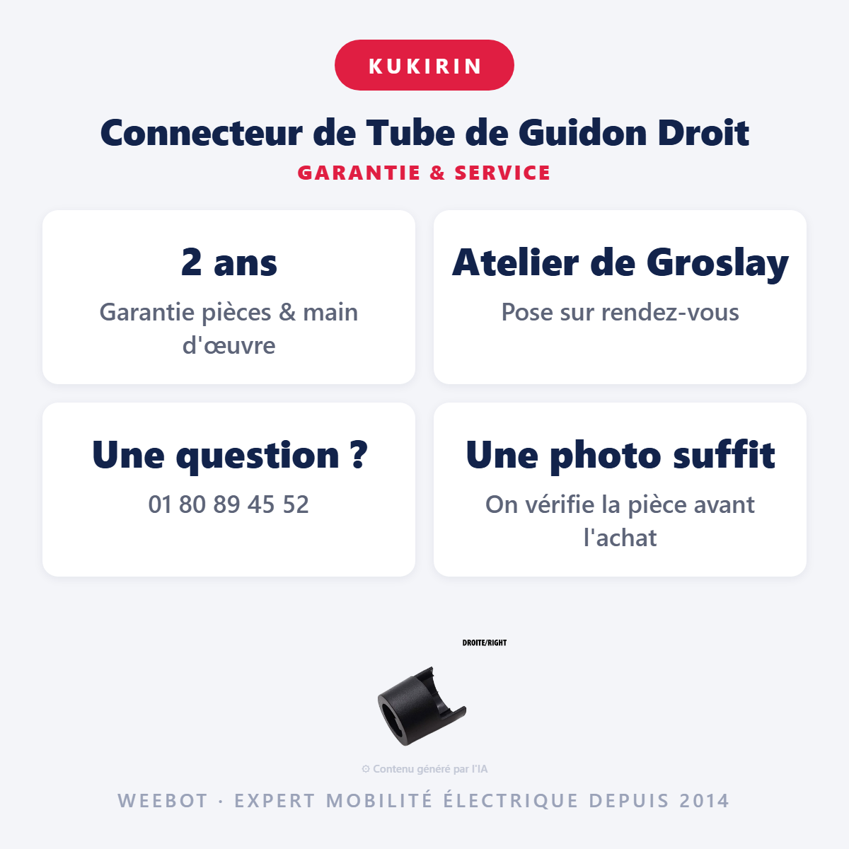 Connecteur de Tube de Guidon Droit : garantie 2 ans et service après-vente