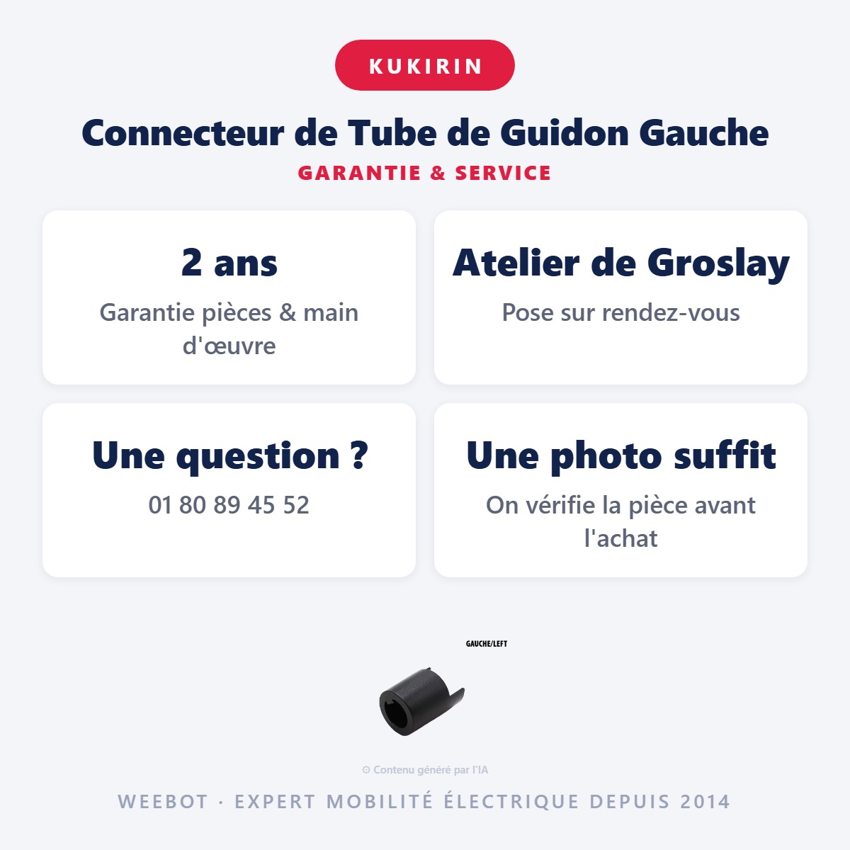 Connecteur de Tube de Guidon Gauche : garantie 2 ans et service après-vente