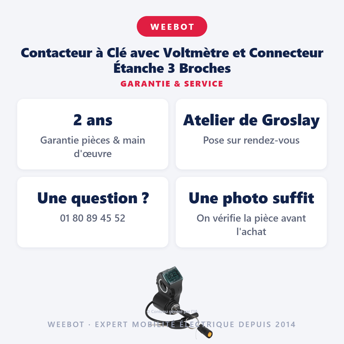 Contacteur à Clé avec Voltmètre et Connecteur Étanche 3 Broches : garantie 2 ans et service après-vente