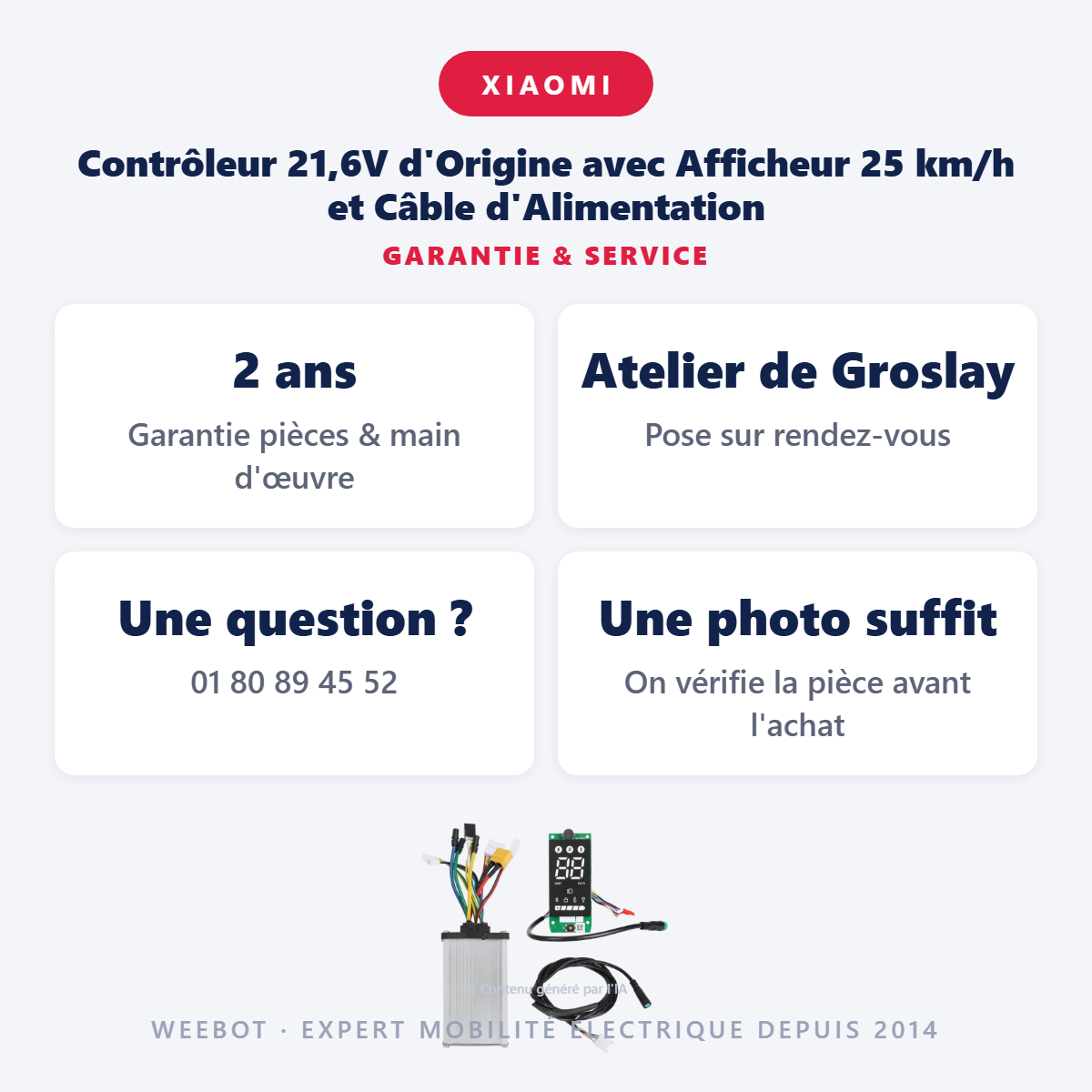 Contrôleur 21,6V d'Origine avec Afficheur 25 km/h et Câble d'Alimentation : garantie 2 ans et service après-vente