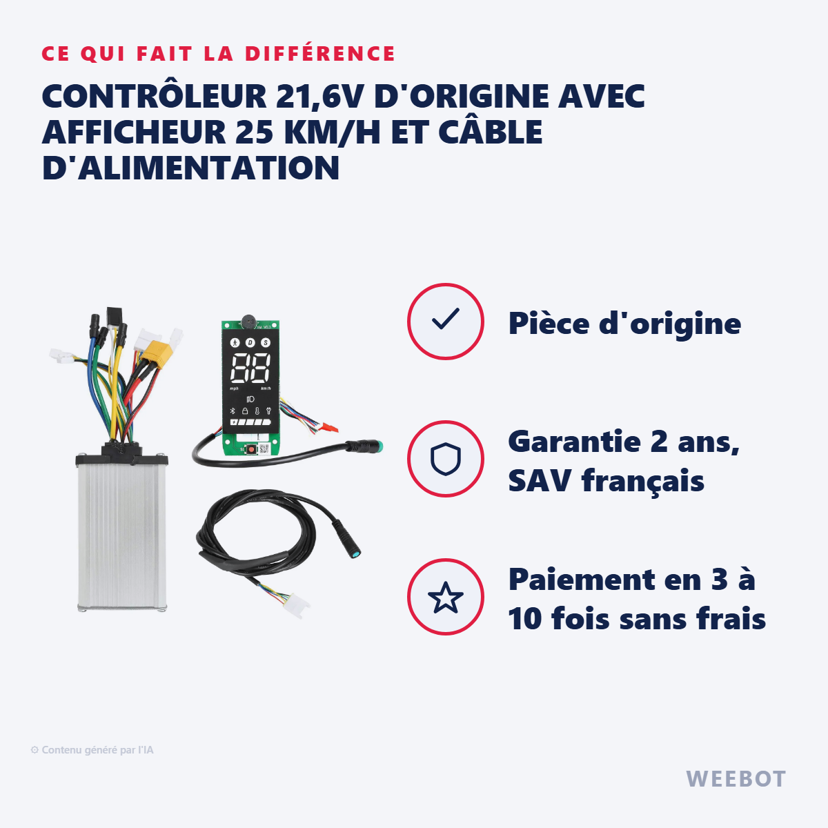 Contrôleur 21,6V d'Origine avec Afficheur 25 km/h et Câble d'Alimentation : les points forts