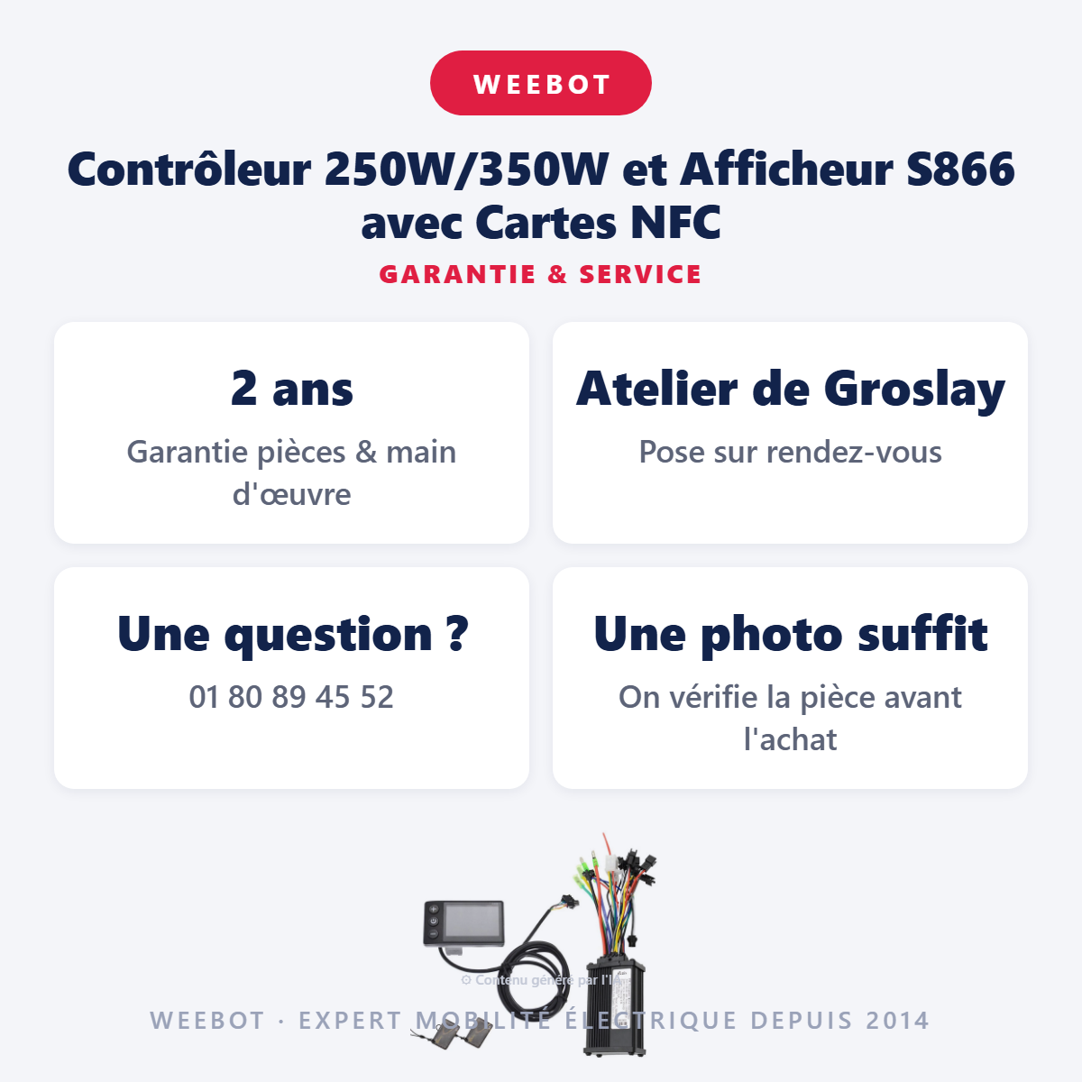 Contrôleur 250W/350W et Afficheur S866 avec Cartes NFC : garantie 2 ans et service après-vente