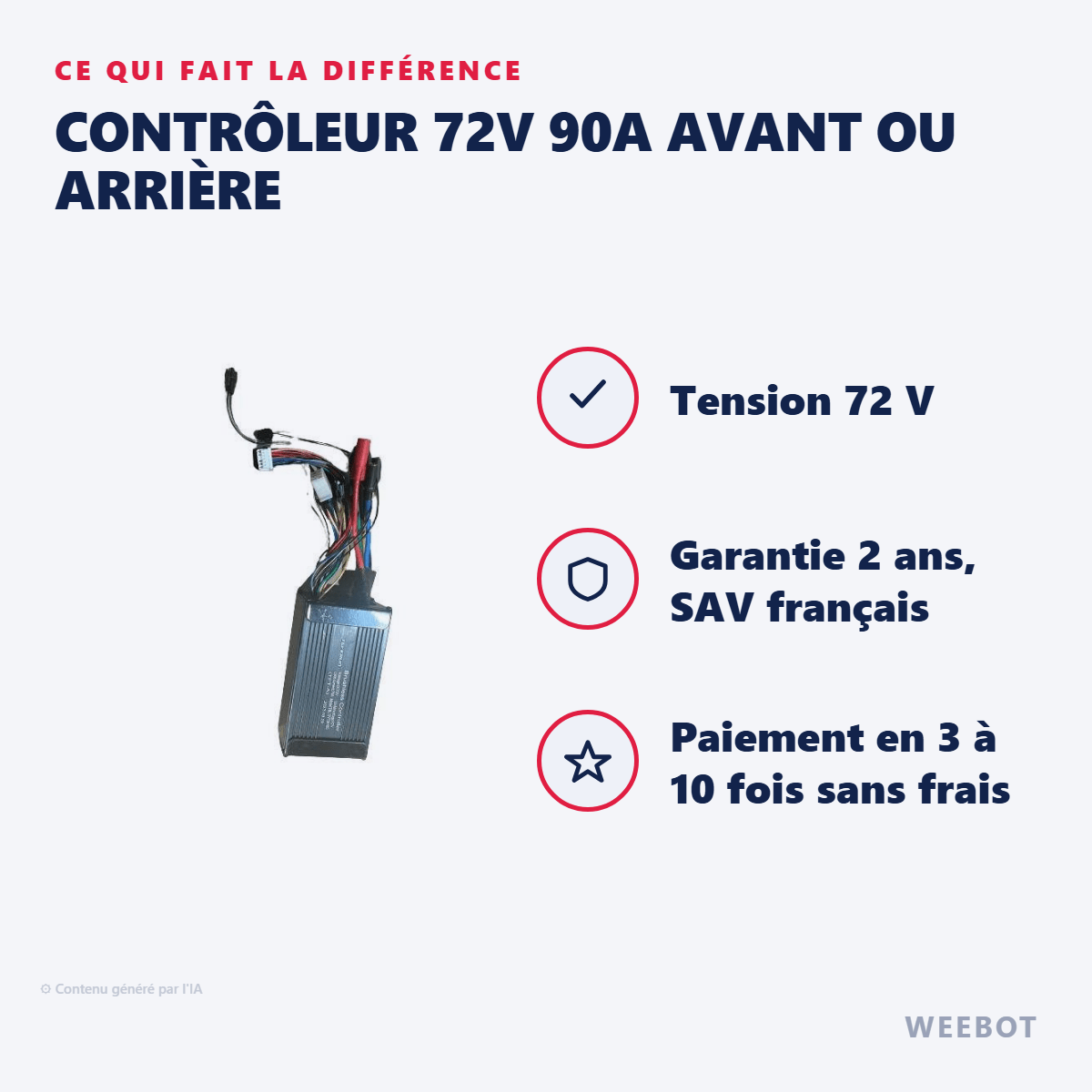 Contrôleur 72V 90A Avant ou Arrière pour Trottinette Electrique Teverun Fighter 7260 Supreme - Weebot
