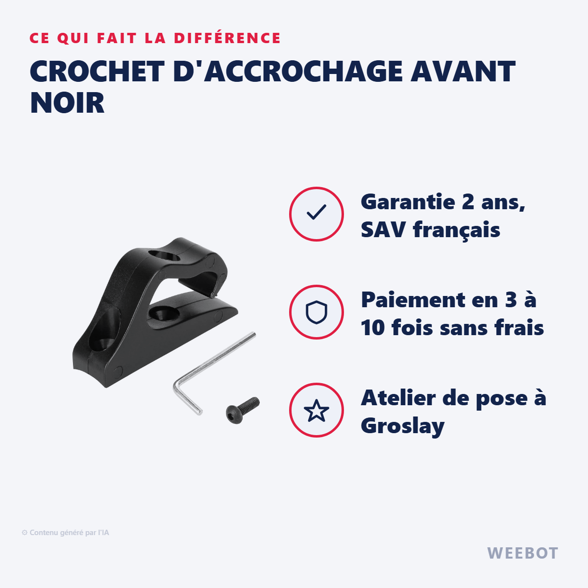 Crochet d'Accrochage Avant Noir : les points forts