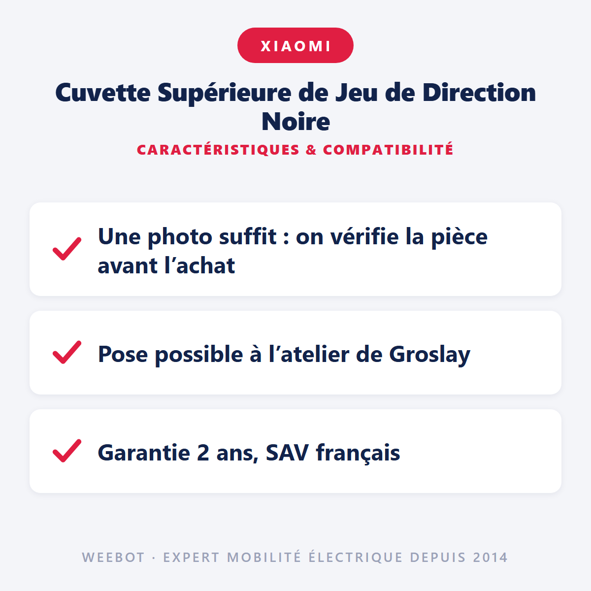 Cuvette Supérieure de Jeu de Direction Noire : caractéristiques et compatibilité