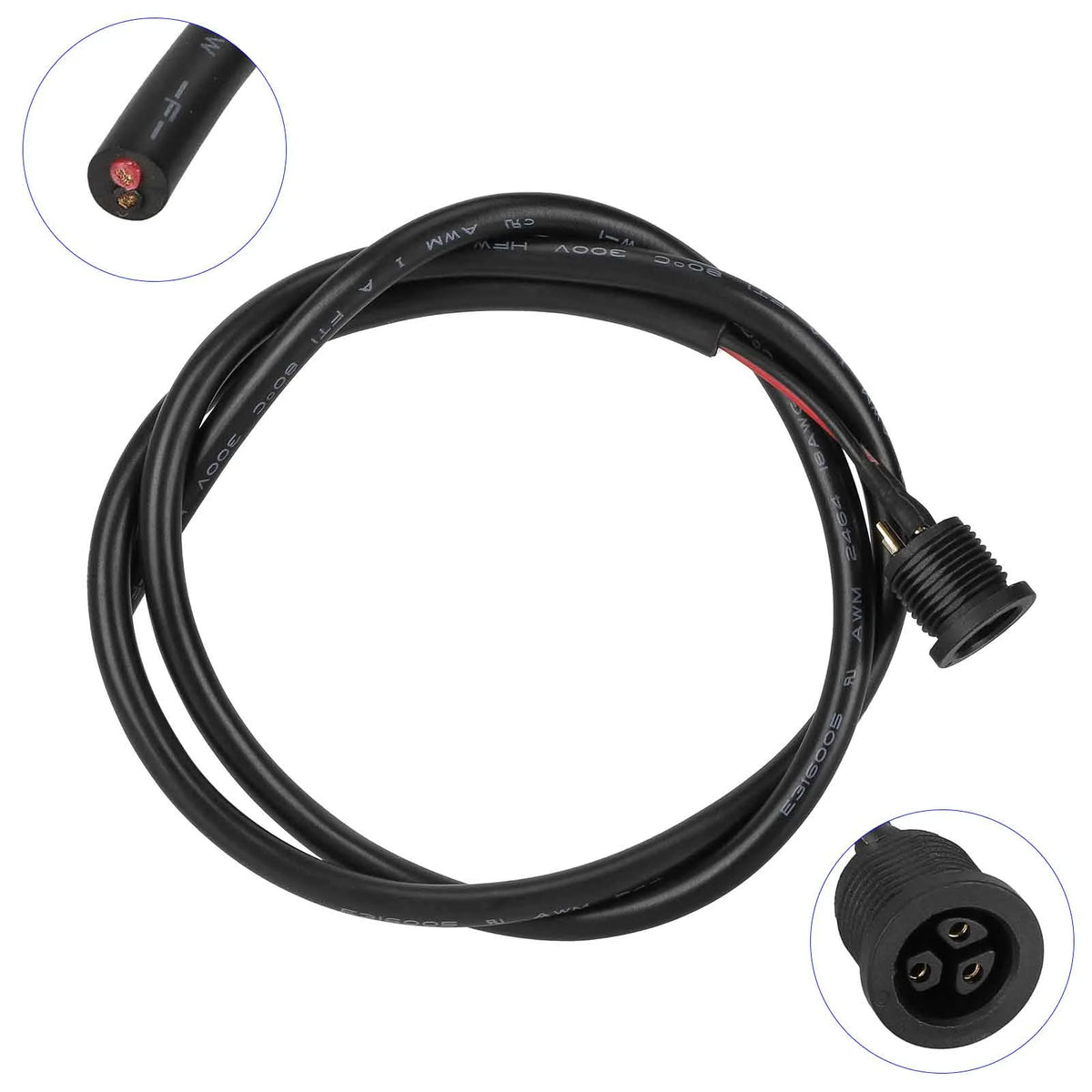 Câble noir avec connecteur de charge LP16 femelle 3 broches