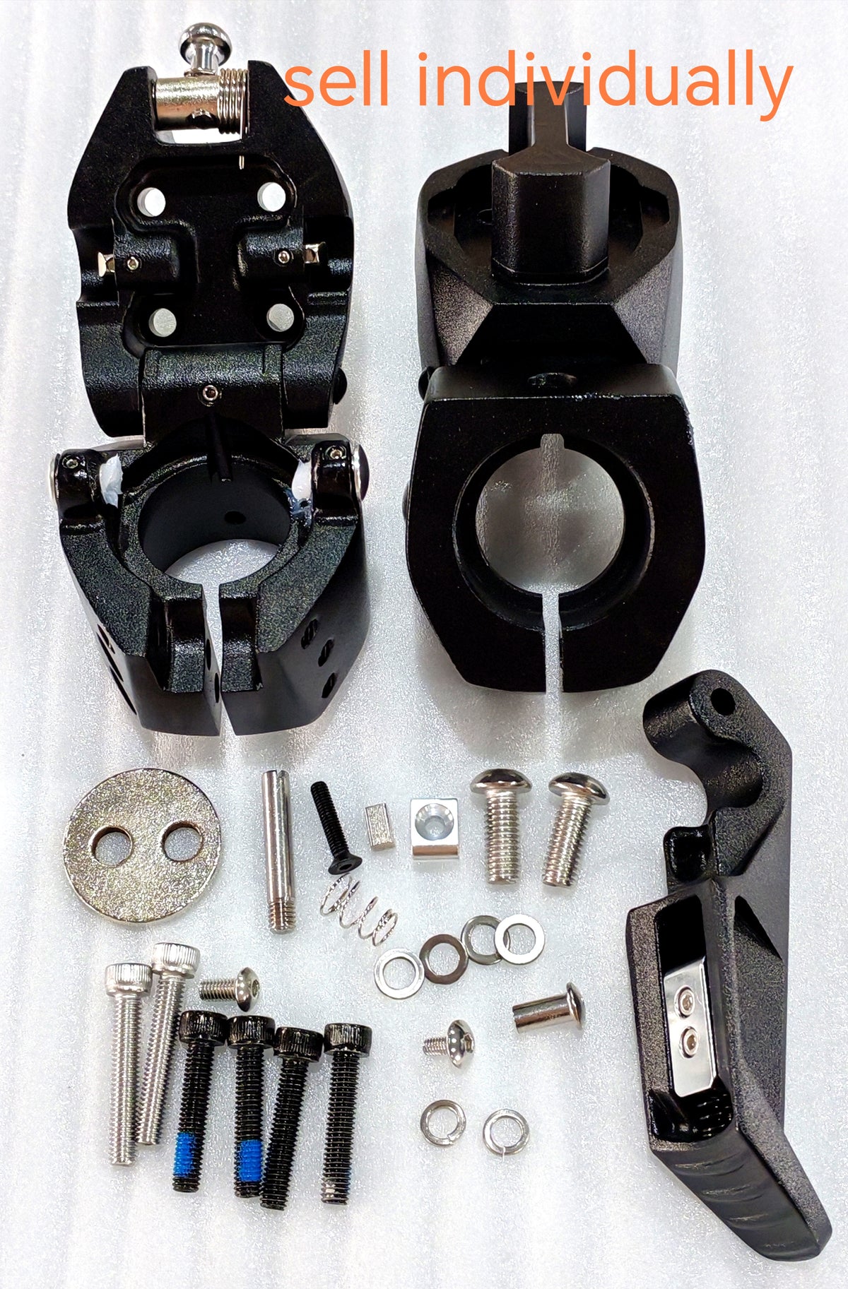 Pièces du système de pliage de potence noir avec visserie et leviers pour trottinette Rovoron Kullter