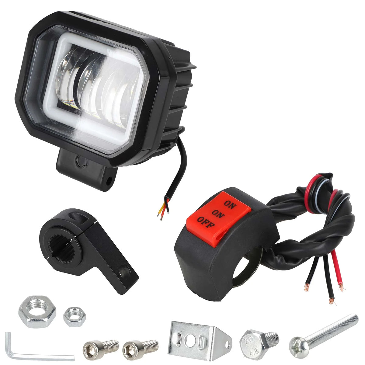 Phare additionnel LED 5 pouces noir avec interrupteur commodo et accessoires de fixation