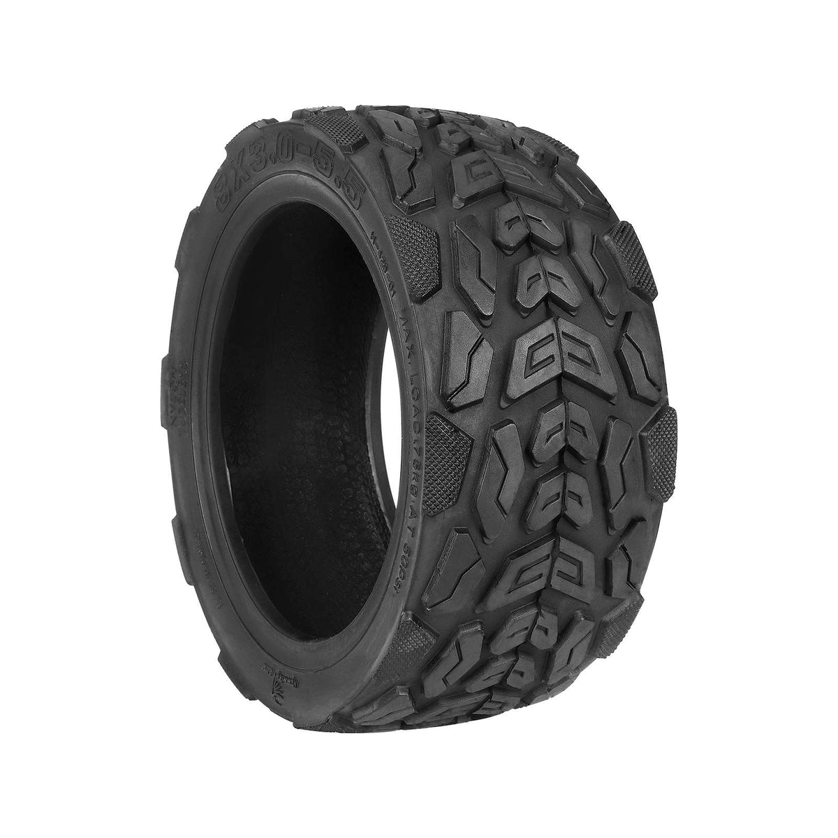Pneu tubeless tout-terrain 8 pouces noir vu en perspective