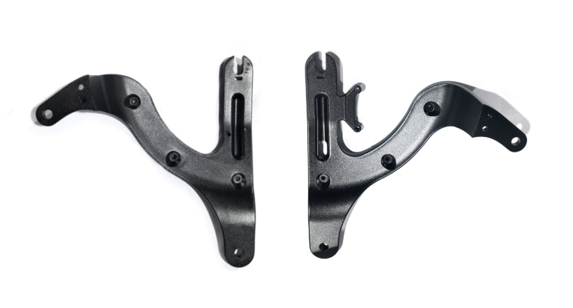 Deux bras de suspension noirs pour trottinette électrique Dualtron X vus de face