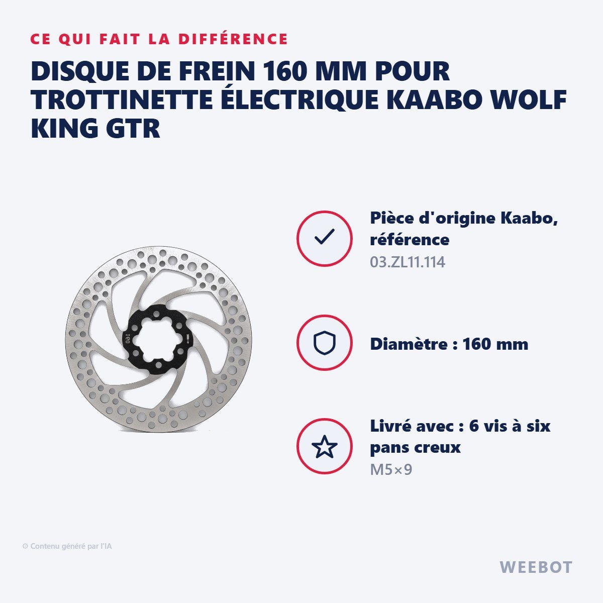Disque de Frein 160 mm pour Trottinette Électrique Kaabo Wolf King GTR - Weebot