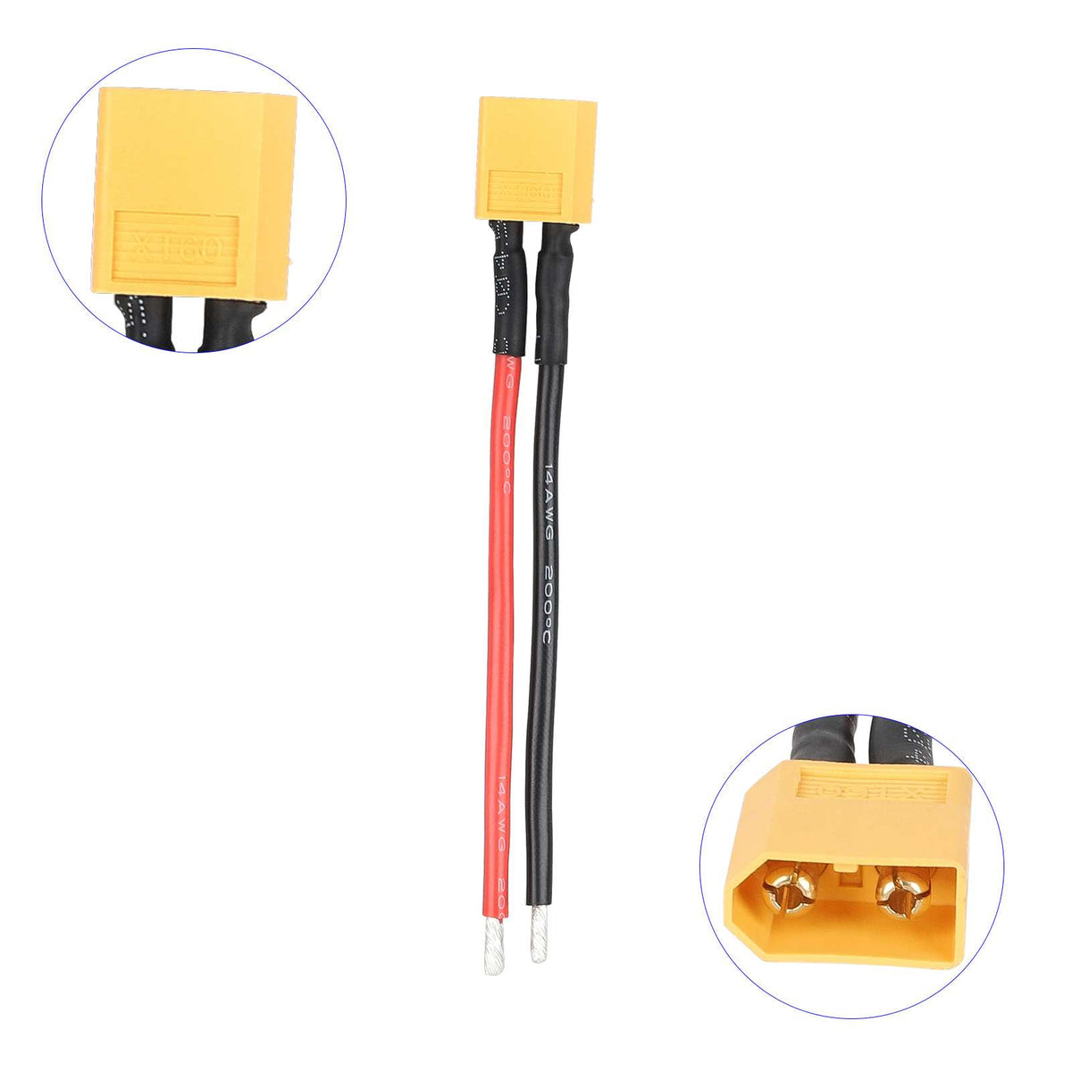Câble de batterie avec connecteur XT60 mâle jaune et fils 14AWG