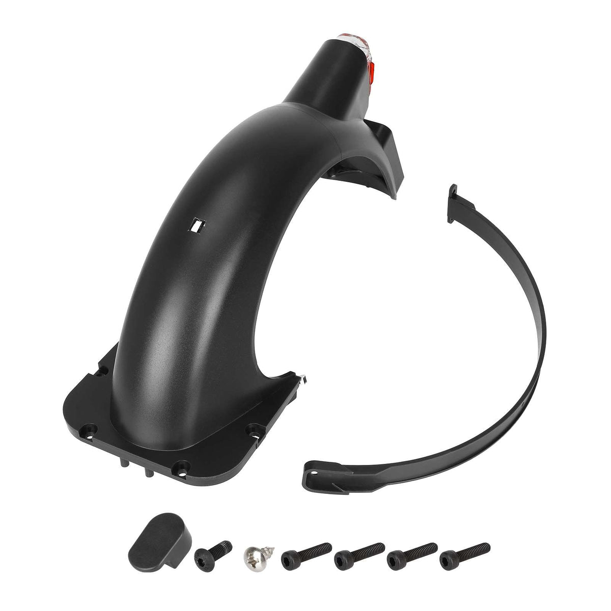 Garde-boue arrière noir avec feu arrière intégré, renfort et visserie de fixation