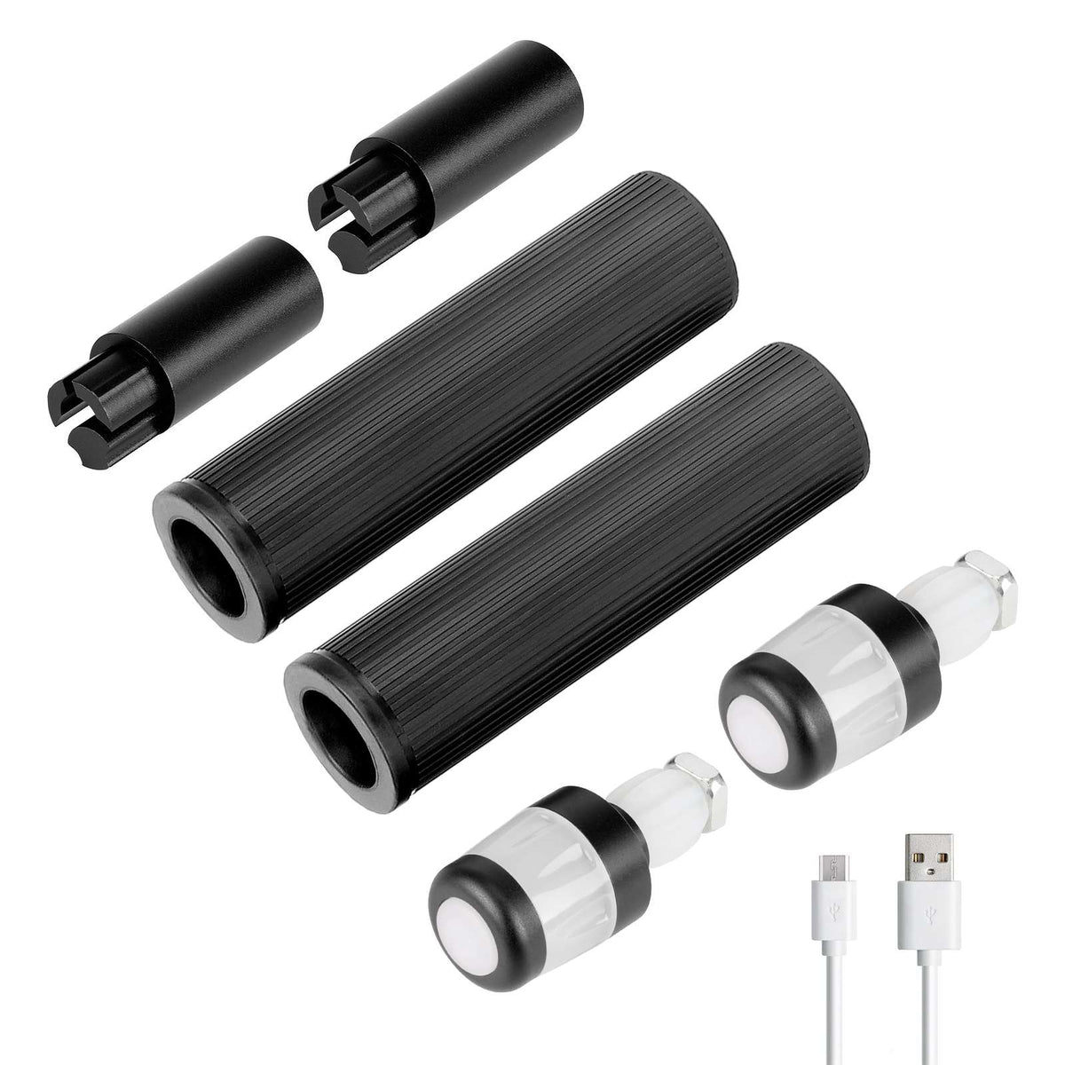 Poignées en Silicone avec Rallonges de Guidon et Clignotants Rechargeables USB Noir et Blanc