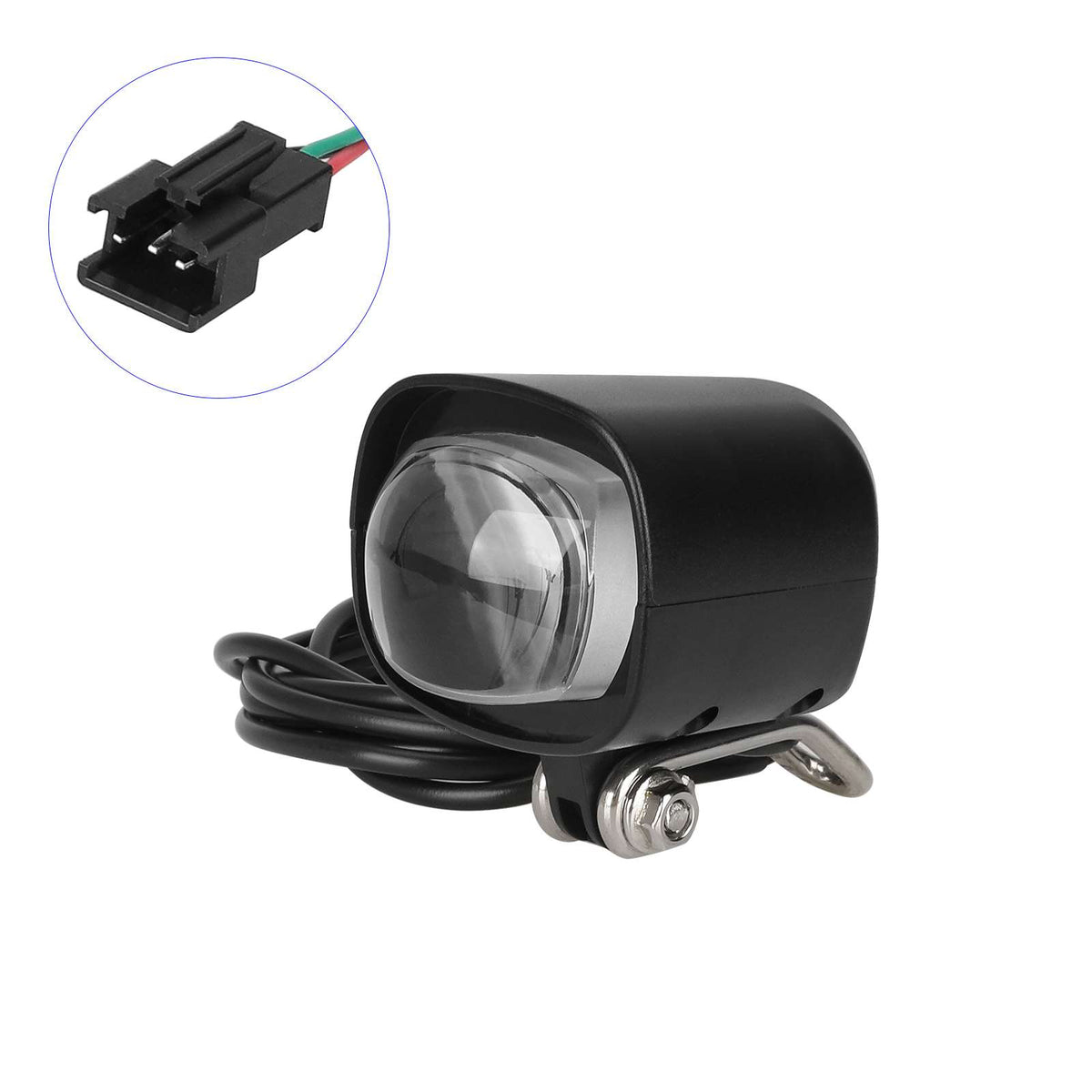 Phare avant LED noir pour trottinette électrique avec klaxon intégré et son connecteur