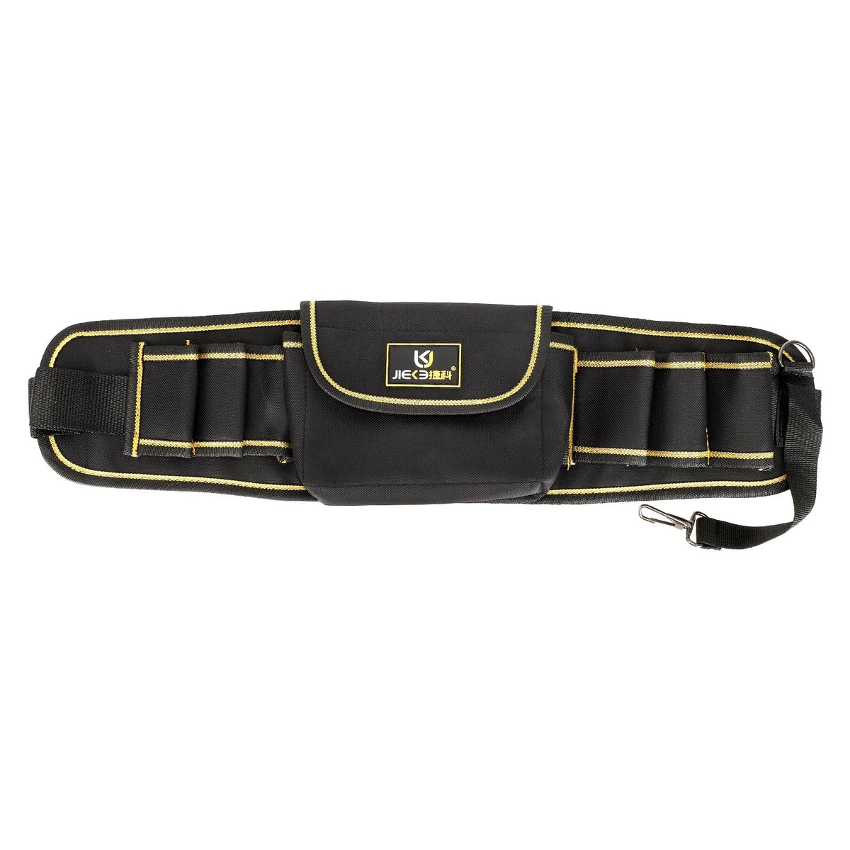 Sacoche ceinture porte-outils en tissu noir avec surpiqûres jaunes