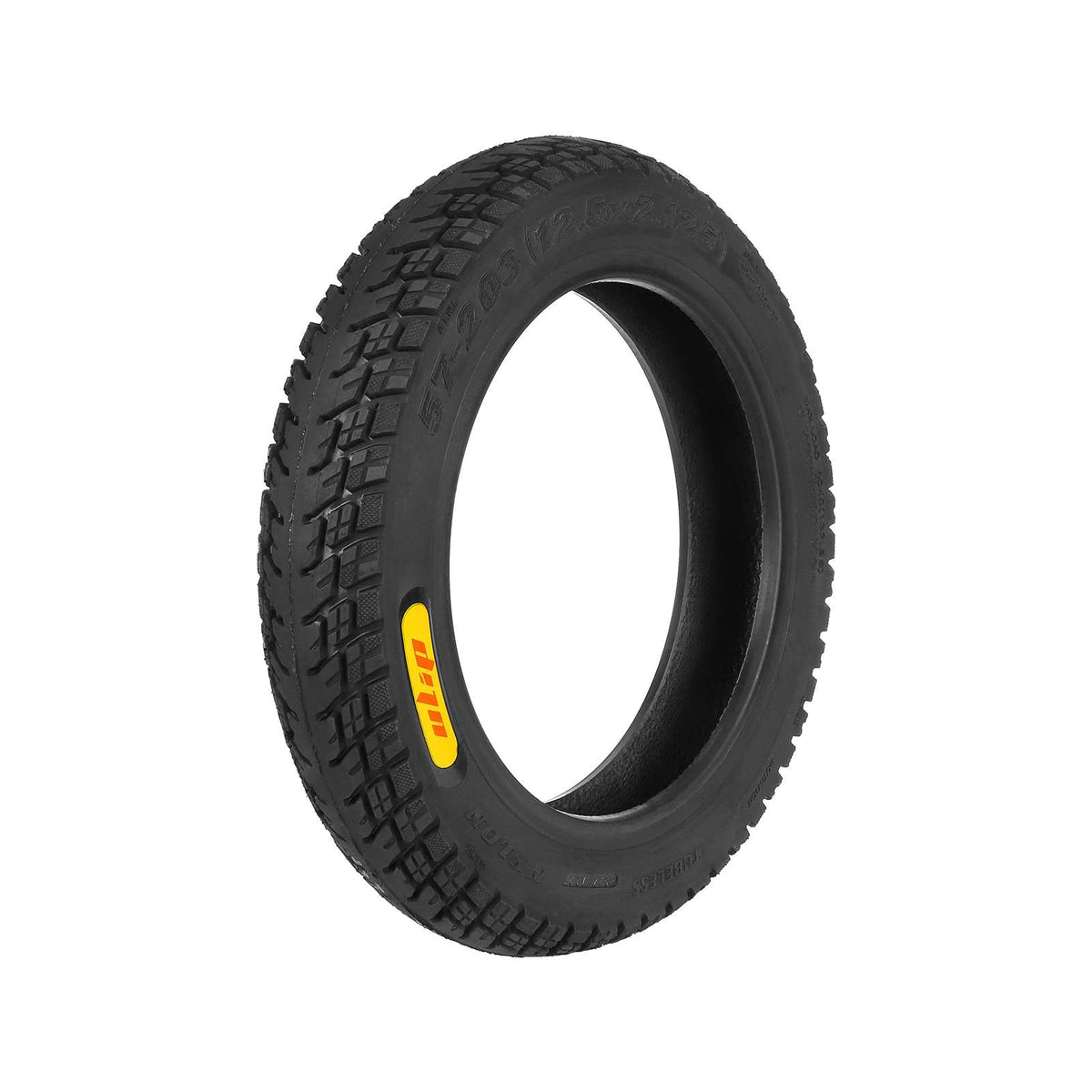 Pneu tubeless tout-terrain 12,5 pouces noir vu en trois quarts