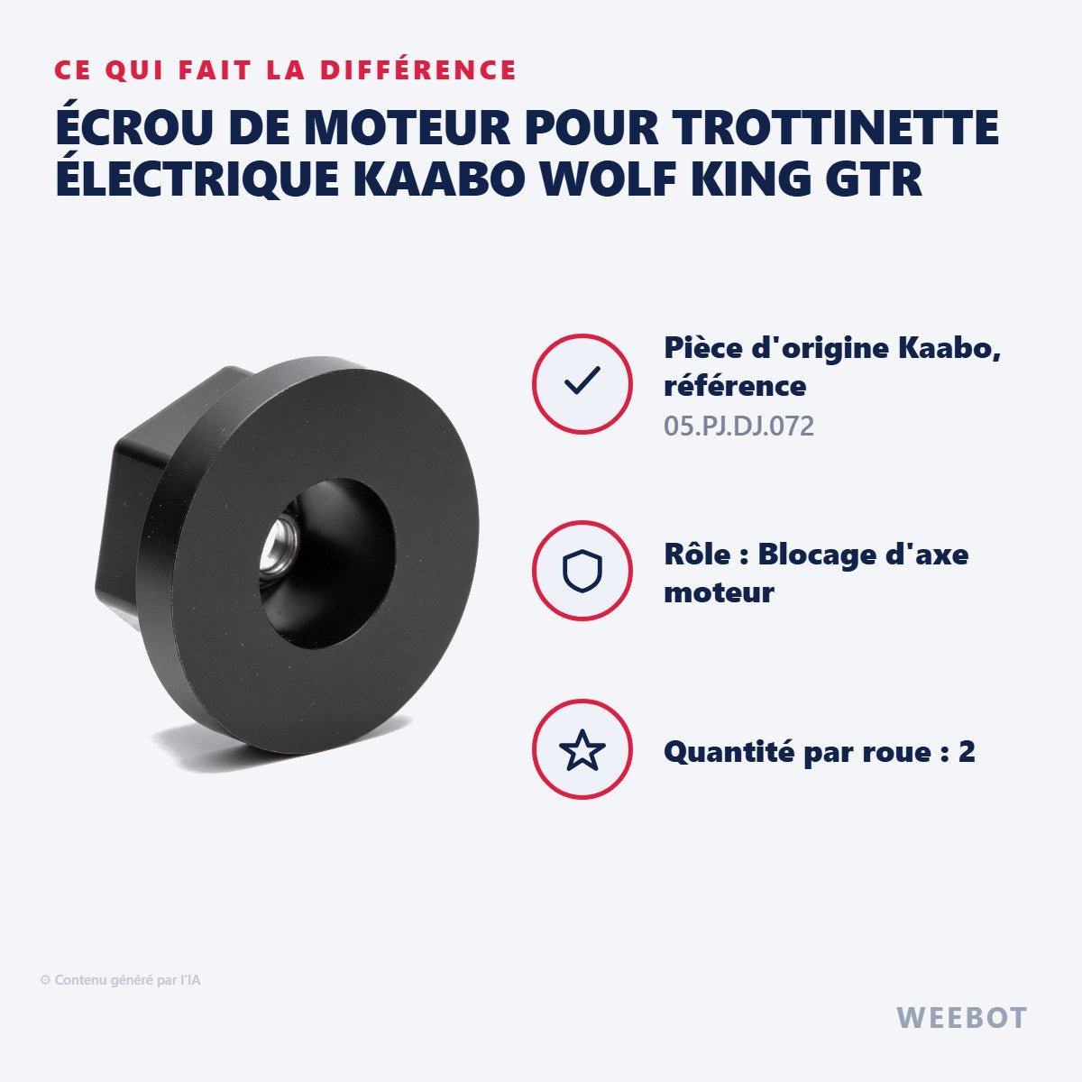 Écrou de Moteur pour Trottinette Électrique Kaabo Wolf King GTR - Weebot