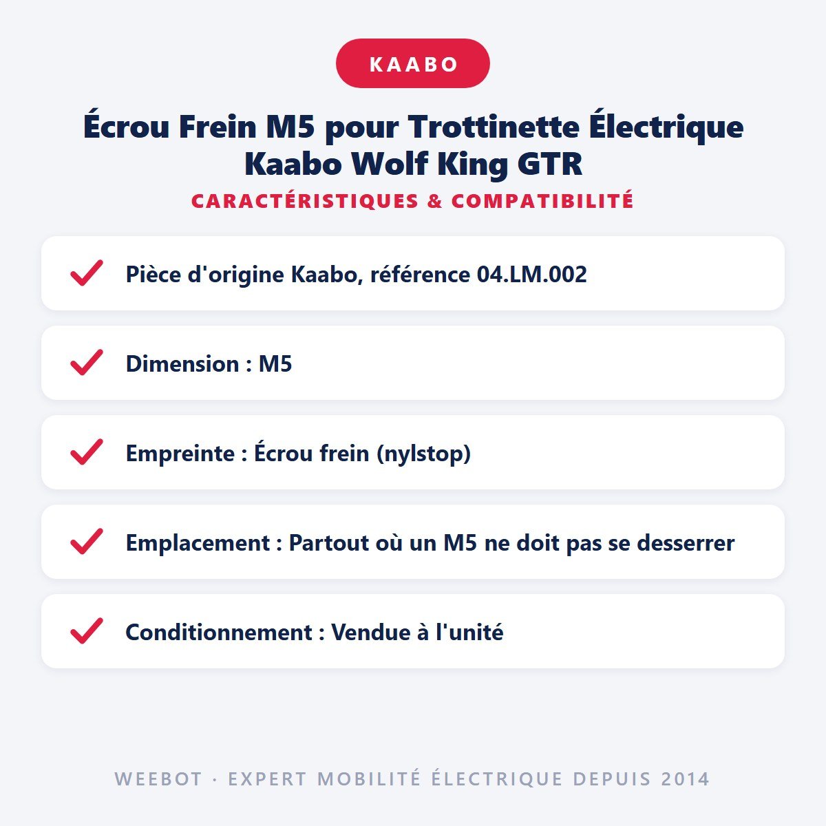 Écrou Frein M5 pour Trottinette Électrique Kaabo Wolf King GTR - Weebot