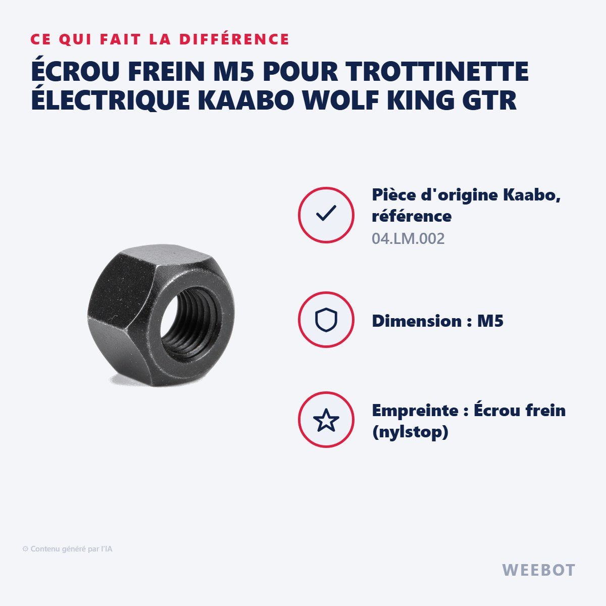 Écrou Frein M5 pour Trottinette Électrique Kaabo Wolf King GTR - Weebot