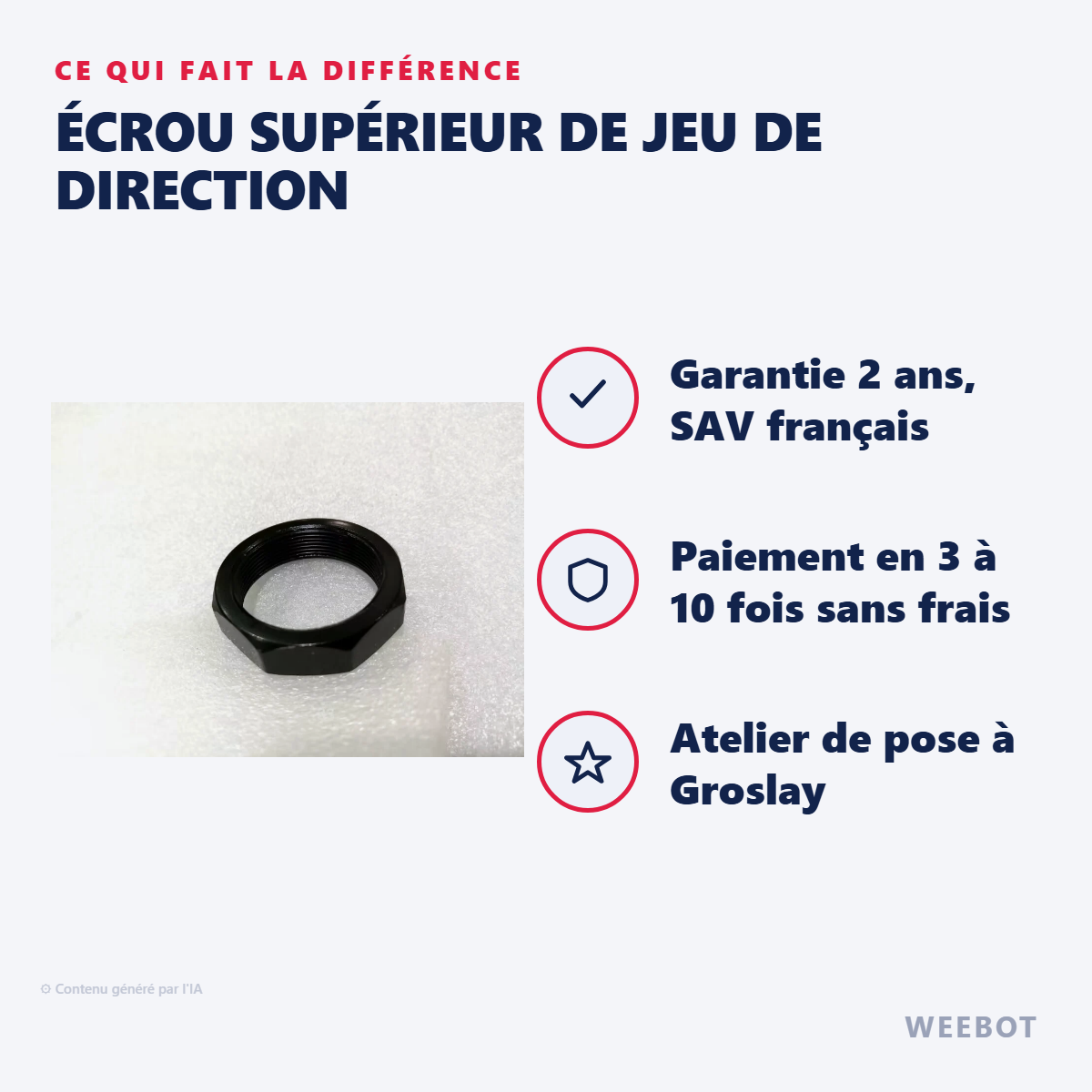 Écrou Supérieur de Jeu de Direction : les points forts