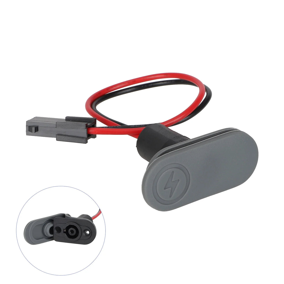 Port de charge avec câble et cache en silicone gris pour trottinette électrique
