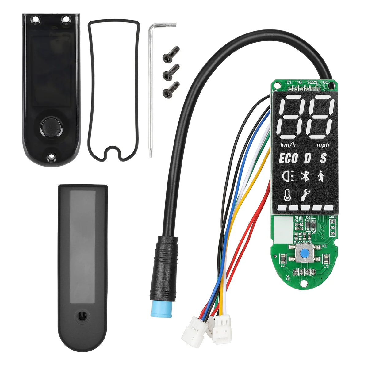 Carte bluetooth d'afficheur avec cache silicone noir, vis et outils pour trottinette électrique